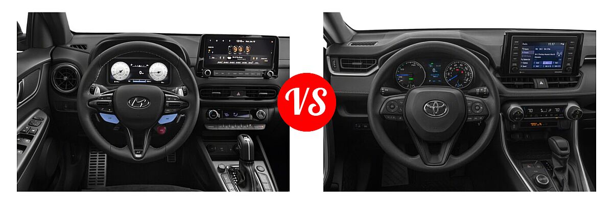 2022 Hyundai Kona N SUV FWD vs. 2022 Toyota RAV4 Hybrid SUV Hybrid Hybrid LE - Dashboard Comparison