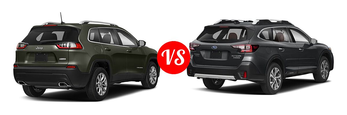2022 Jeep Cherokee SUV Altitude / Latitude Lux / Limited / X vs. 2022 Subaru Outback SUV Touring - Rear Right Comparison