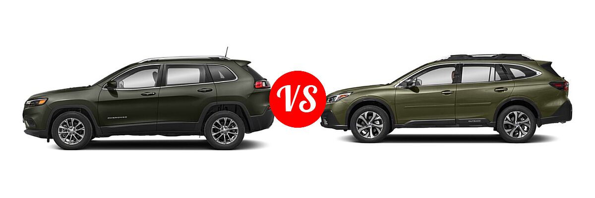 2022 Jeep Cherokee SUV Altitude / Latitude Lux / Limited / X vs. 2022 Subaru Outback SUV Touring XT - Side Comparison