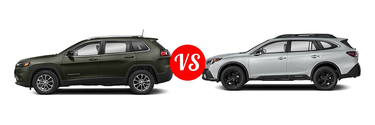 2022 Jeep Cherokee SUV Altitude / Latitude Lux / Limited / X vs. 2022 Subaru Outback SUV Onyx Edition XT - Side Comparison