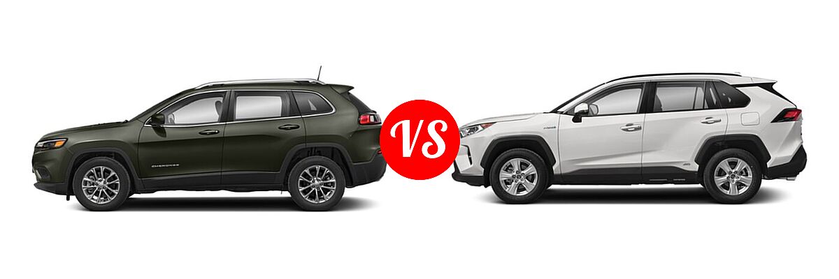 2022 Jeep Cherokee SUV Altitude / Latitude Lux / Limited / X vs. 2022 Toyota RAV4 Hybrid SUV Hybrid Hybrid XLE / Hybrid XLE Premium - Side Comparison
