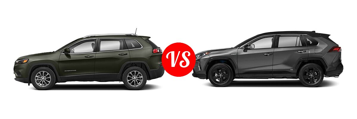 2022 Jeep Cherokee SUV Altitude / Latitude Lux / Limited / X vs. 2022 Toyota RAV4 Hybrid SUV Hybrid Hybrid XSE - Side Comparison