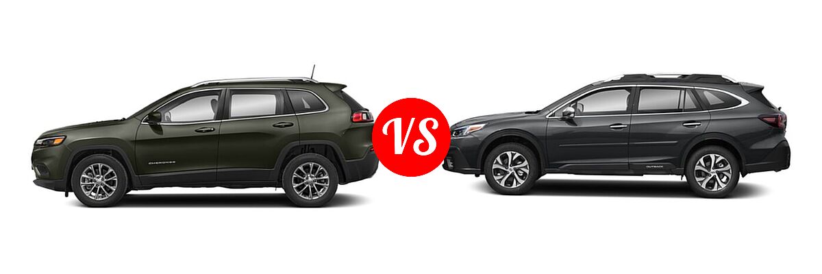 2022 Jeep Cherokee SUV Altitude / Latitude Lux / Limited / X vs. 2022 Subaru Outback SUV Touring - Side Comparison