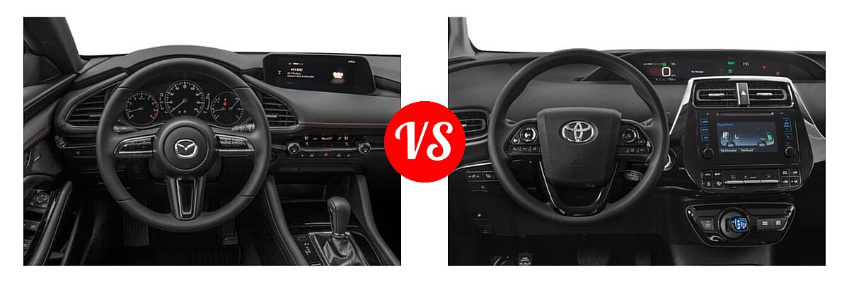 2022 Mazda 3 Hatchback Preferred vs. 2022 Toyota Prius Hatchback Hybrid L Eco / LE / XLE - Dashboard Comparison