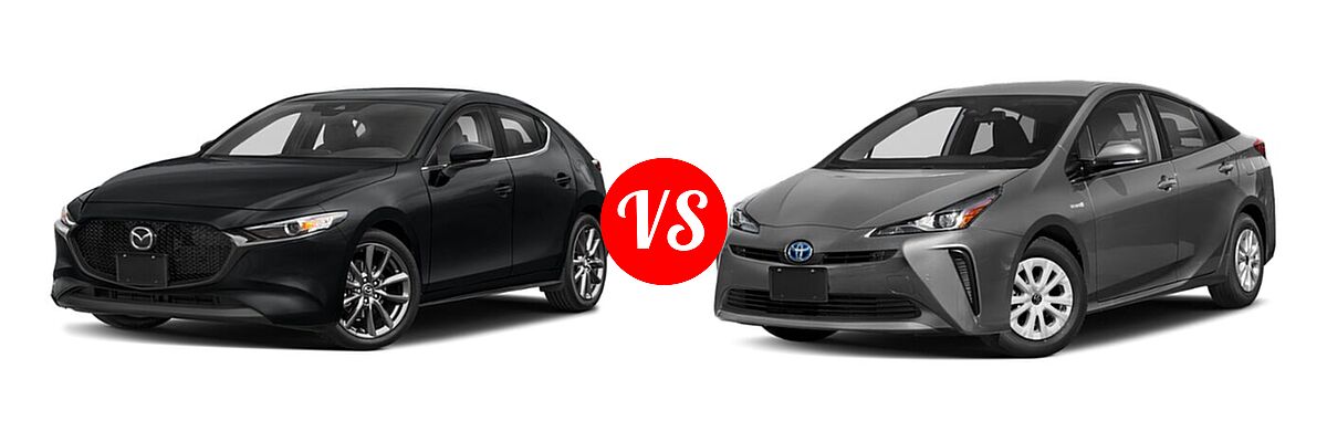 2022 Mazda 3 Hatchback Preferred vs. 2022 Toyota Prius Hatchback Hybrid L Eco / LE / XLE - Front Left Comparison