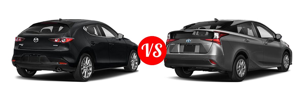 2022 Mazda 3 Hatchback Preferred vs. 2022 Toyota Prius Hatchback Hybrid L Eco / LE / XLE - Rear Right Comparison
