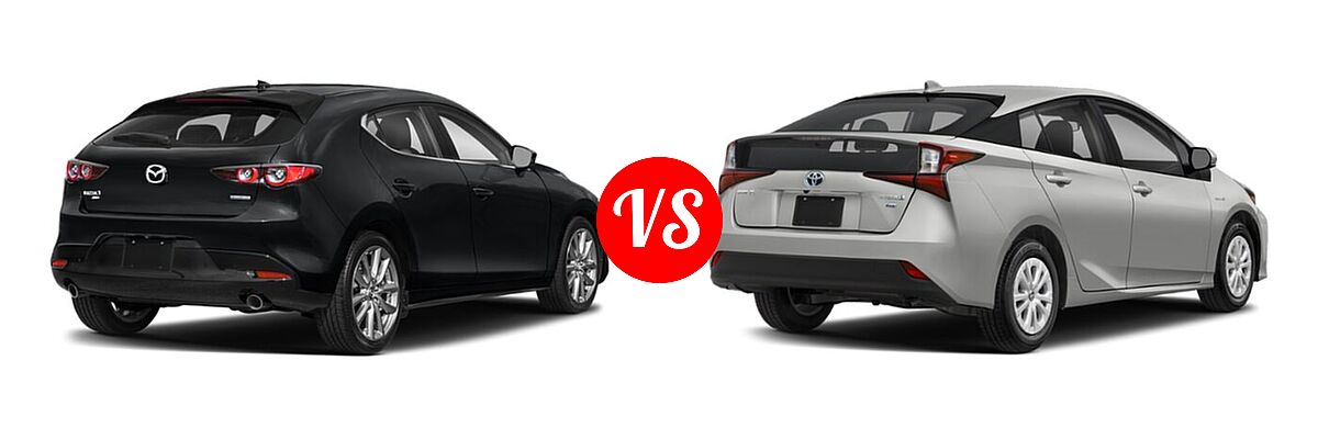 2022 Mazda 3 Hatchback Preferred vs. 2022 Toyota Prius Hatchback Hybrid Limited / Nightshade - Rear Right Comparison