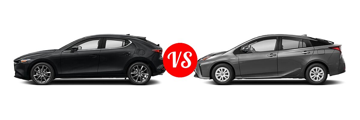 2022 Mazda 3 Hatchback Preferred vs. 2022 Toyota Prius Hatchback Hybrid L Eco / LE / XLE - Side Comparison