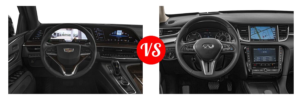 2022 Cadillac Escalade ESV SUV Luxury / Premium Luxury / Premium Luxury Platinum vs. 2019 Infiniti QX50 SUV ESSENTIAL / LUXE / PURE - Dashboard Comparison