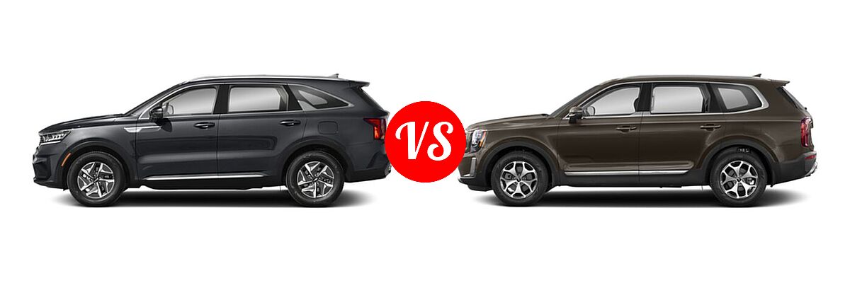 2022 Kia Sorento SUV Hybrid S vs. 2022 Kia Telluride SUV LX - Side Comparison