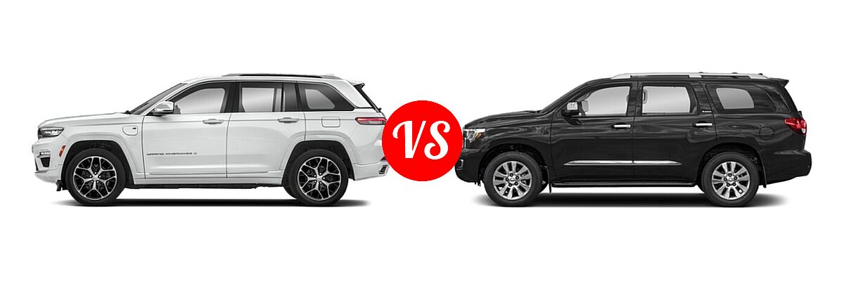 2022 Jeep Grand Cherokee 4xe SUV PHEV 4x4 / Trailhawk vs. 2022 Toyota Sequoia SUV Platinum - Side Comparison