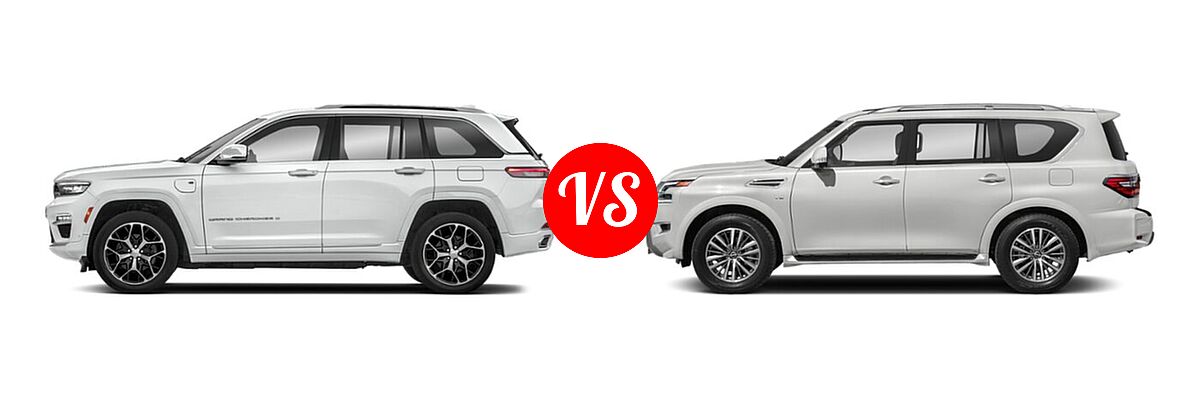 2022 Jeep Grand Cherokee 4xe SUV PHEV 4x4 / Trailhawk vs. 2022 Nissan Armada SUV SL - Side Comparison