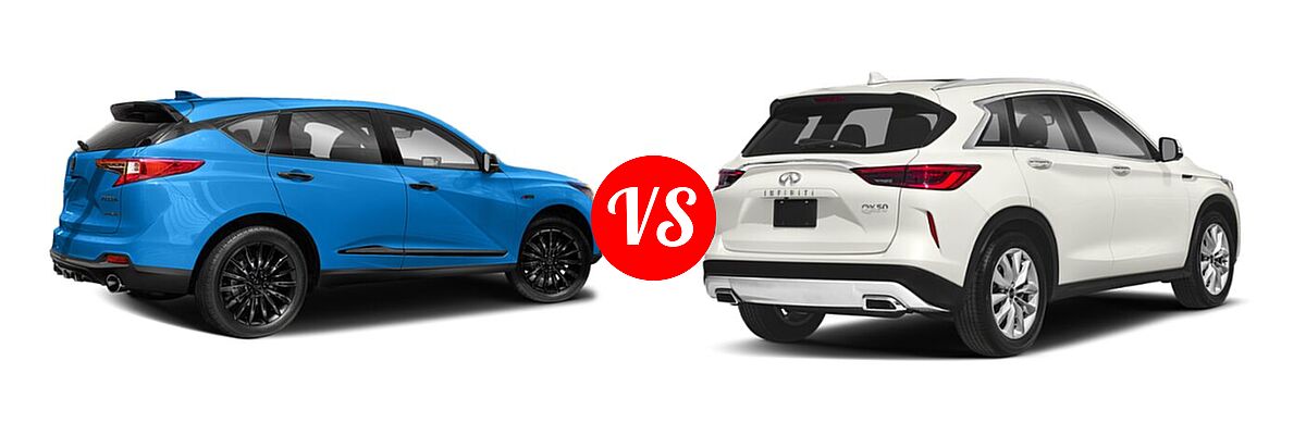 2022 Acura RDX SUV PMC Edition vs. 2019 Infiniti QX50 SUV ESSENTIAL / LUXE / PURE - Rear Right Comparison