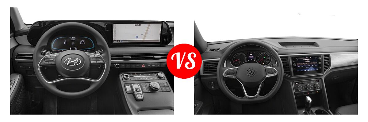 2023 Hyundai Palisade SUV Limited / SE / XRT vs. 2023 Volkswagen Atlas Cross Sport SUV 2.0T SE / 2.0T SE w/Technology / 3.6L V6 SE w/Technology - Dashboard Comparison
