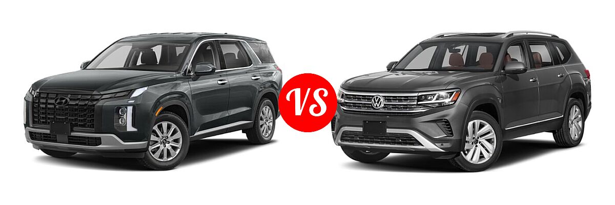 2023 Hyundai Palisade SUV Limited / SE / XRT vs. 2023 Volkswagen Atlas SUV 2.0T SE / 2.0T SE w/Technology / 3.6L V6 SE w/Technology - Front Left Comparison