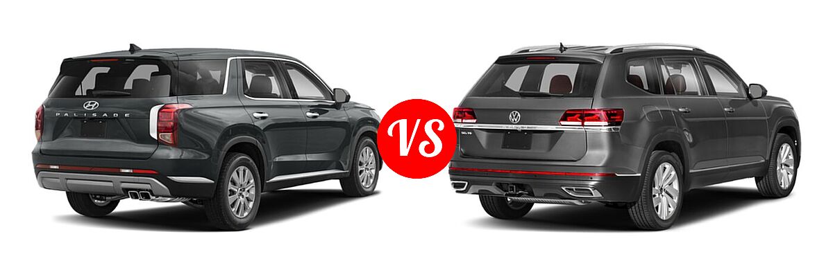2023 Hyundai Palisade SUV Limited / SE / XRT vs. 2023 Volkswagen Atlas SUV 2.0T SE / 2.0T SE w/Technology / 3.6L V6 SE w/Technology - Rear Right Comparison