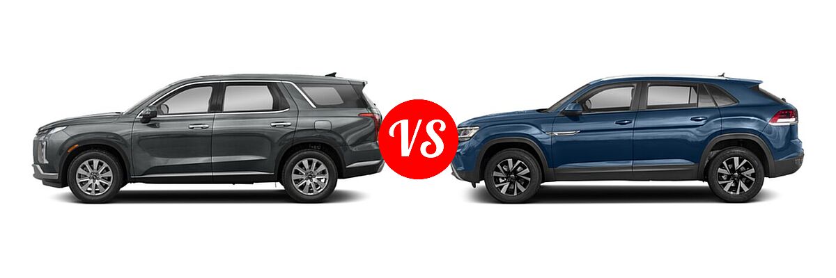 2023 Hyundai Palisade SUV Limited / SE / XRT vs. 2023 Volkswagen Atlas Cross Sport SUV 2.0T SE / 2.0T SE w/Technology / 3.6L V6 SE w/Technology - Side Comparison