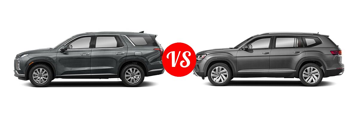 2023 Hyundai Palisade SUV Limited / SE / XRT vs. 2023 Volkswagen Atlas SUV 2.0T SE / 2.0T SE w/Technology / 3.6L V6 SE w/Technology - Side Comparison