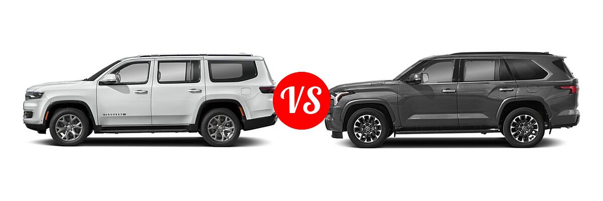 2023 Jeep Wagoneer SUV 4x2 / 4x4 / Series II / Series III vs. 2023 Toyota Sequoia SUV Limited / Platinum / SR5 / TRD Pro - Side Comparison