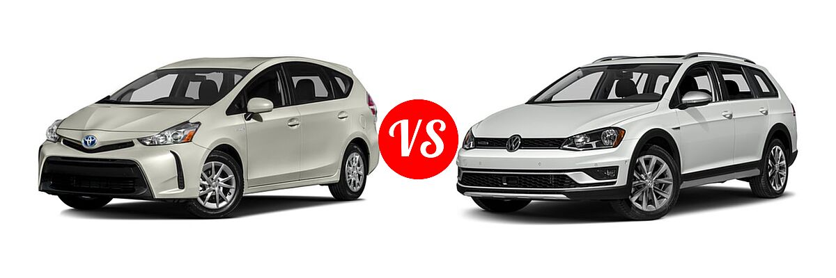 2017 Toyota Prius v Wagon Two vs. 2017 Volkswagen Golf Alltrack Wagon S / SE / SEL - Front Left Comparison