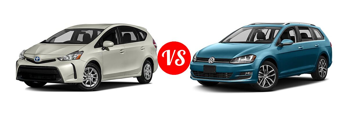 2017 Toyota Prius v Wagon Two vs. 2017 Volkswagen Golf SportWagen Wagon S / SE / SEL - Front Left Comparison