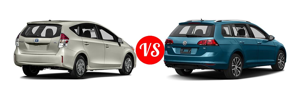2017 Toyota Prius v Wagon Two vs. 2017 Volkswagen Golf SportWagen Wagon S / SE / SEL - Rear Right Comparison