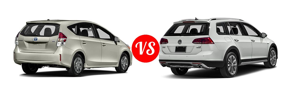 2017 Toyota Prius v Wagon Two vs. 2017 Volkswagen Golf Alltrack Wagon S / SE / SEL - Rear Right Comparison