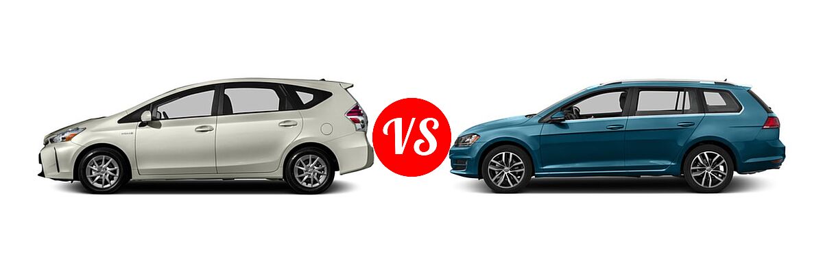 2017 Toyota Prius v Wagon Two vs. 2017 Volkswagen Golf SportWagen Wagon S / SE / SEL - Side Comparison