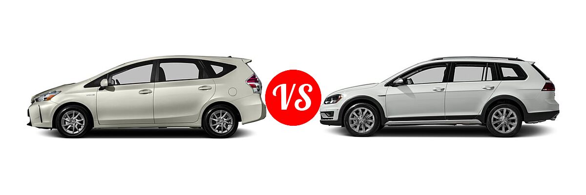 2017 Toyota Prius v Wagon Two vs. 2017 Volkswagen Golf Alltrack Wagon S / SE / SEL - Side Comparison
