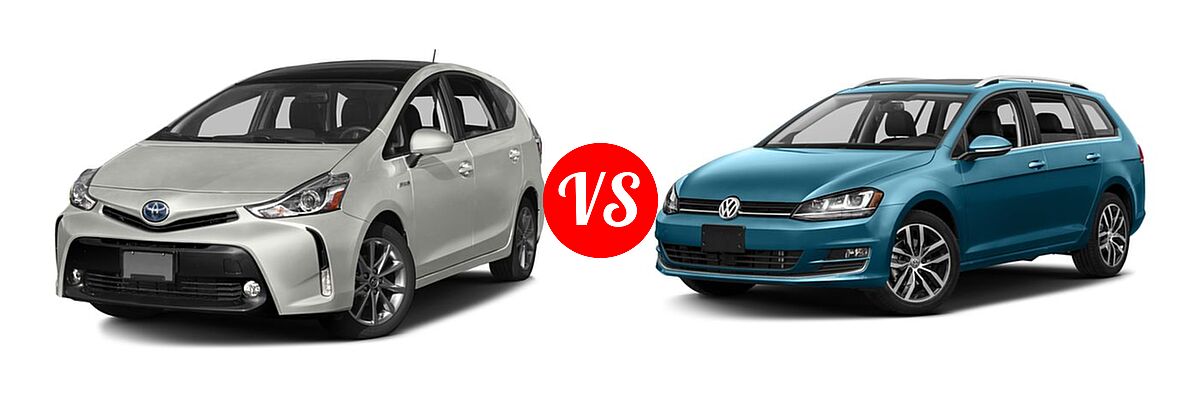 2017 Toyota Prius v Wagon Five vs. 2017 Volkswagen Golf SportWagen Wagon S / SE / SEL - Front Left Comparison