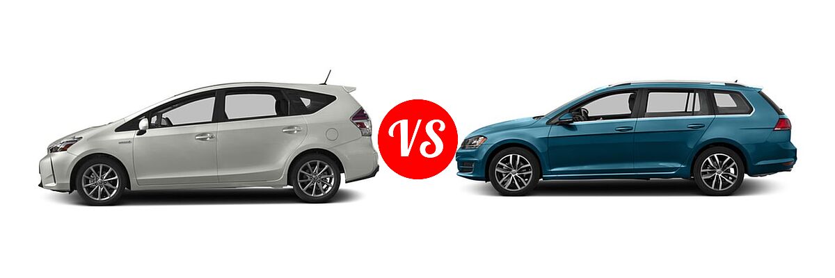 2017 Toyota Prius v Wagon Five vs. 2017 Volkswagen Golf SportWagen Wagon S / SE / SEL - Side Comparison