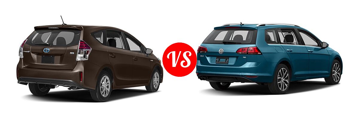 2017 Toyota Prius v Wagon Four / Three vs. 2017 Volkswagen Golf SportWagen Wagon S / SE / SEL - Rear Right Comparison