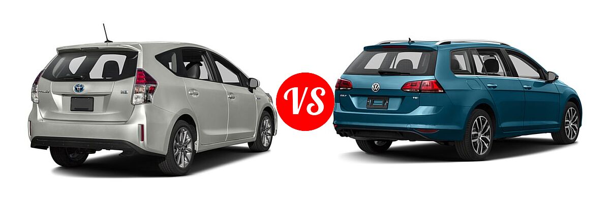 2017 Toyota Prius v Wagon Five vs. 2017 Volkswagen Golf SportWagen Wagon S / SE / SEL - Rear Right Comparison