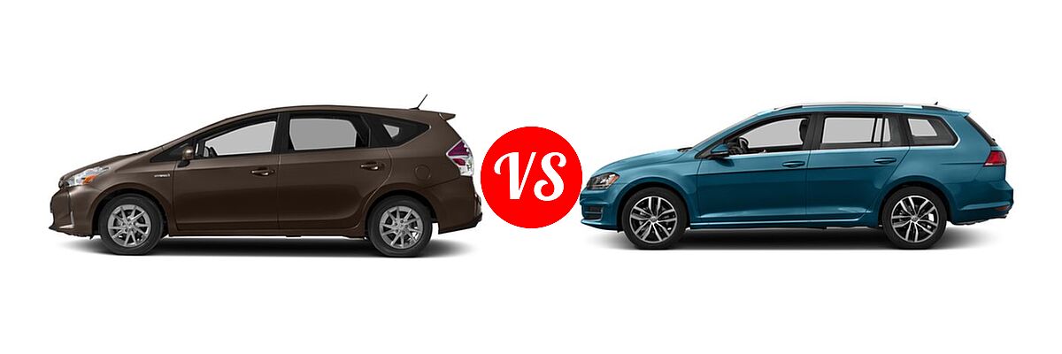 2017 Toyota Prius v Wagon Four / Three vs. 2017 Volkswagen Golf SportWagen Wagon S / SE / SEL - Side Comparison