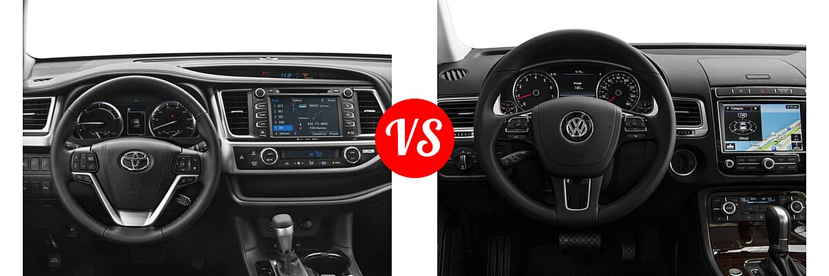 2017 Toyota Highlander Hybrid SUV Hybrid LE / Hybrid Limited / Hybrid Limited Platinum / Hybrid XLE vs. 2017 Volkswagen Touareg SUV Executive / Sport w/Technology / Wolfsburg Edition - Dashboard Comparison
