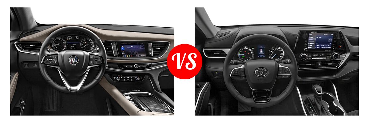 2022 Buick Enclave SUV Avenir / Essence / Premium vs. 2022 Toyota Highlander Hybrid SUV Hybrid LE / Hybrid XLE - Dashboard Comparison