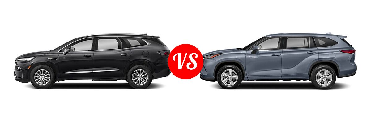 2022 Buick Enclave SUV Avenir / Essence / Premium vs. 2022 Toyota Highlander Hybrid SUV Hybrid LE / Hybrid XLE - Side Comparison