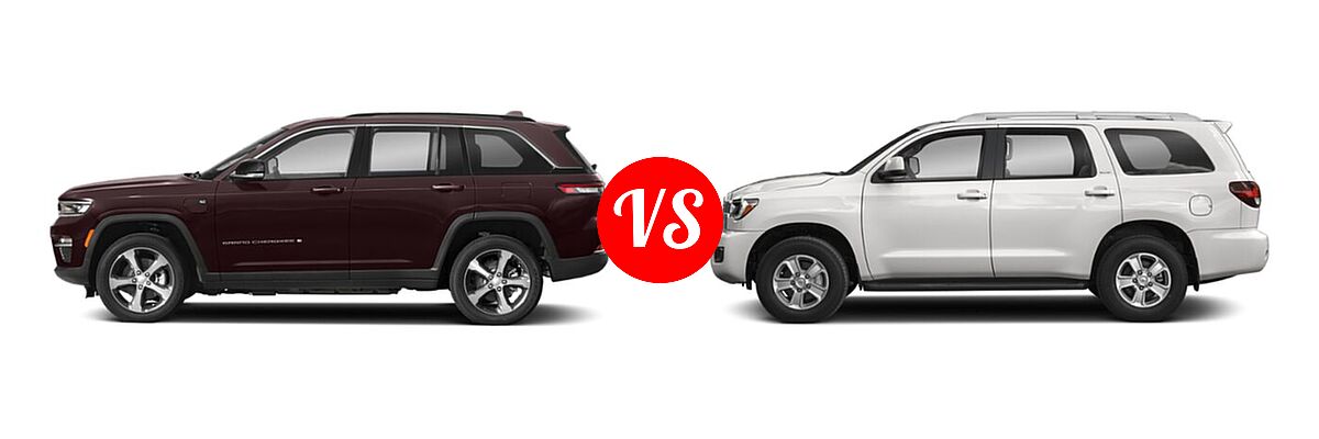 2022 Jeep Grand Cherokee 4xe SUV PHEV Overland / Summit / Summit Reserve vs. 2022 Toyota Sequoia SUV SR5 - Side Comparison