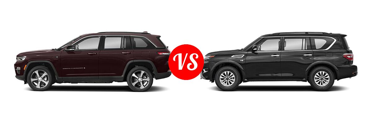 2022 Jeep Grand Cherokee 4xe SUV PHEV Overland / Summit / Summit Reserve vs. 2022 Nissan Armada SUV Platinum / S / SV - Side Comparison