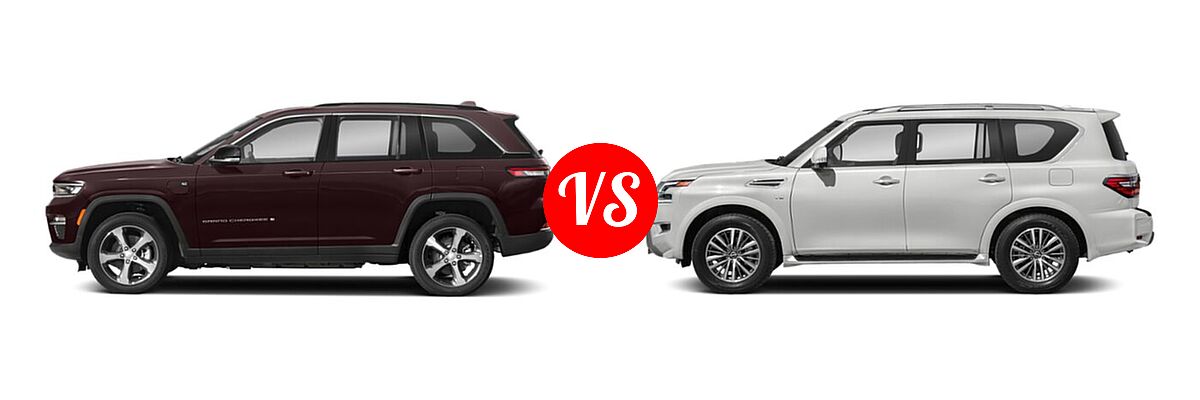 2022 Jeep Grand Cherokee 4xe SUV PHEV Overland / Summit / Summit Reserve vs. 2022 Nissan Armada SUV SL - Side Comparison