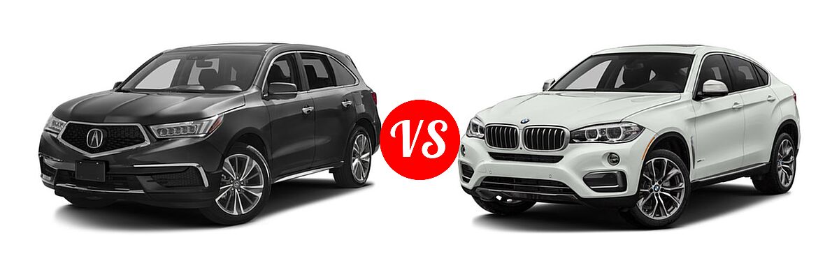 2017 Acura MDX SUV w/Technology Pkg vs. 2017 BMW X6 SUV sDrive35i / xDrive35i / xDrive50i - Front Left Comparison