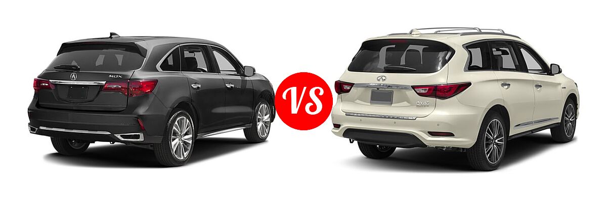 2017 Acura MDX SUV w/Technology Pkg vs. 2017 Infiniti QX60 SUV Hybrid AWD / FWD - Rear Right Comparison