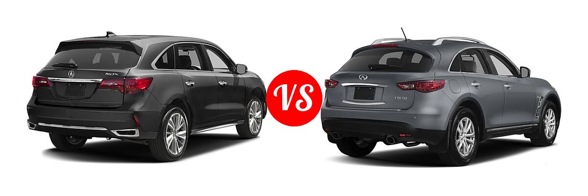 2017 Acura MDX SUV w/Technology Pkg vs. 2017 Infiniti QX70 SUV AWD / RWD - Rear Right Comparison