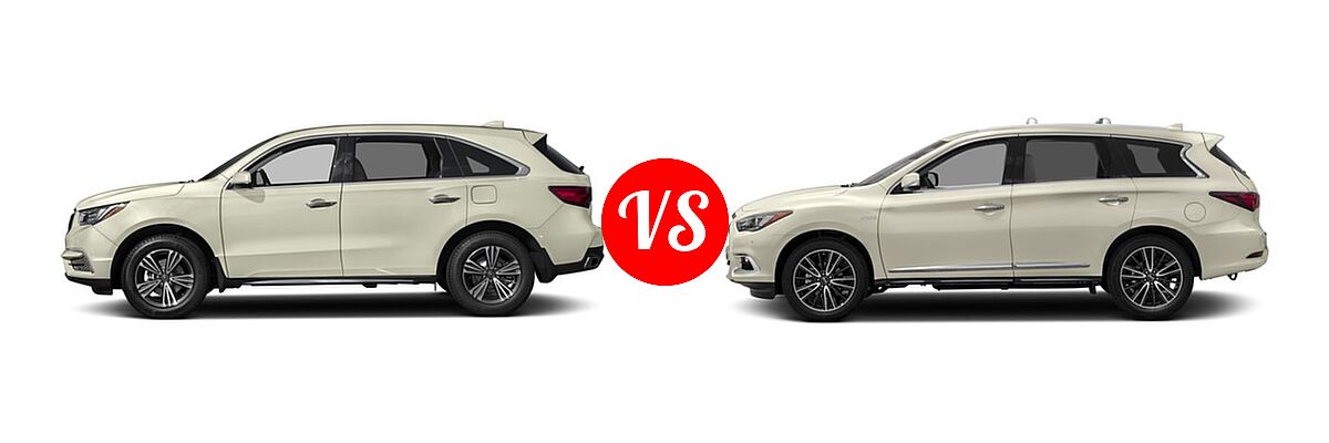 2017 Acura MDX SUV FWD vs. 2017 Infiniti QX60 SUV Hybrid AWD / FWD - Side Comparison