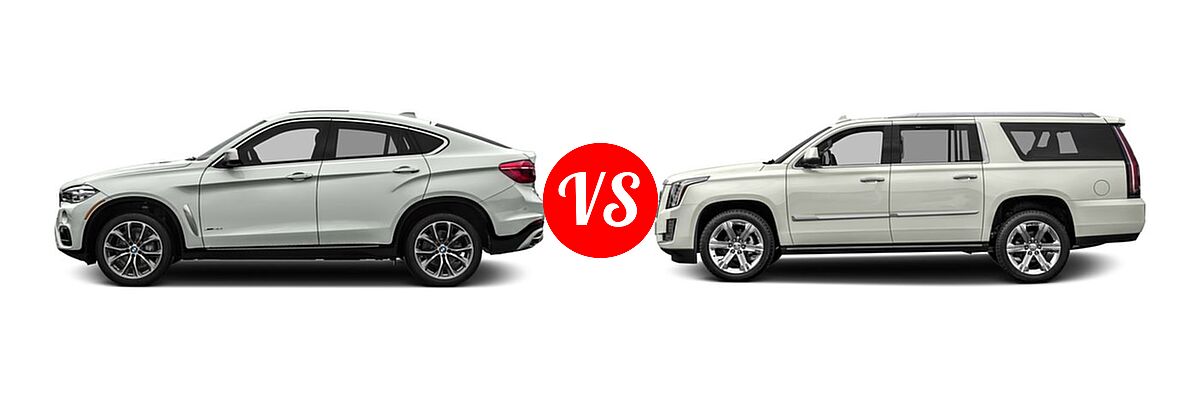 2016 BMW X6 SUV sDrive35i / xDrive35i / xDrive50i vs. 2016 Cadillac Escalade ESV SUV Premium Collection - Side Comparison