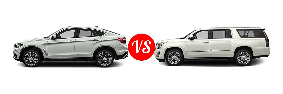 2016 BMW X6 SUV sDrive35i / xDrive35i / xDrive50i vs. 2016 Cadillac Escalade ESV SUV Platinum - Side Comparison