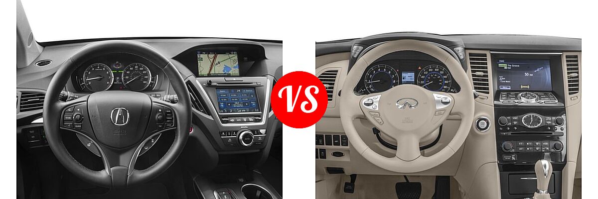 2017 Acura MDX SUV w/Advance Pkg vs. 2017 Infiniti QX70 SUV AWD / RWD - Dashboard Comparison