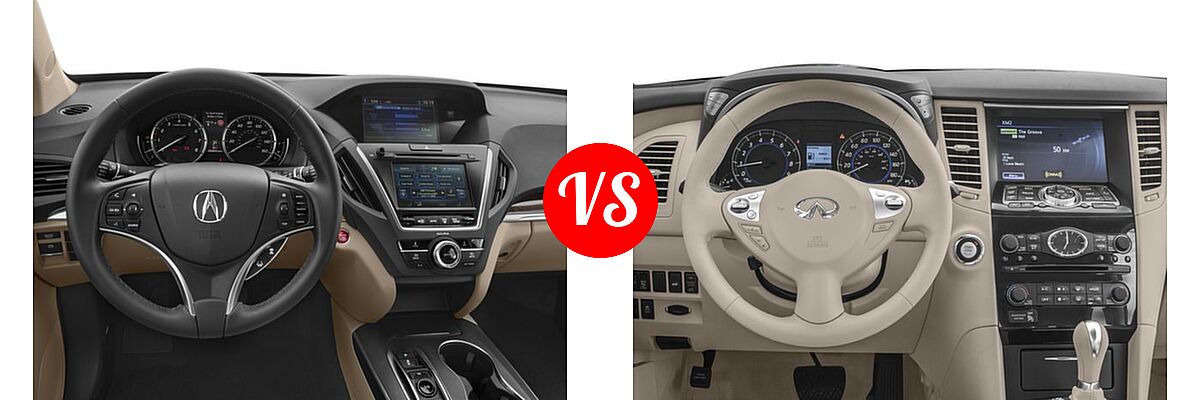 2017 Acura MDX SUV SH-AWD vs. 2017 Infiniti QX70 SUV AWD / RWD - Dashboard Comparison