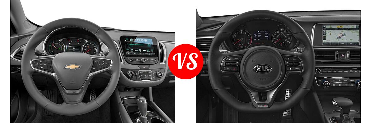 2016 Chevrolet Malibu Sedan Hybrid Hybrid vs. 2016 Kia Optima Sedan SX Turbo / SXL Turbo - Dashboard Comparison