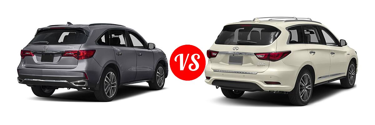 2017 Acura MDX SUV w/Advance Pkg vs. 2017 Infiniti QX60 SUV Hybrid AWD / FWD - Rear Right Comparison